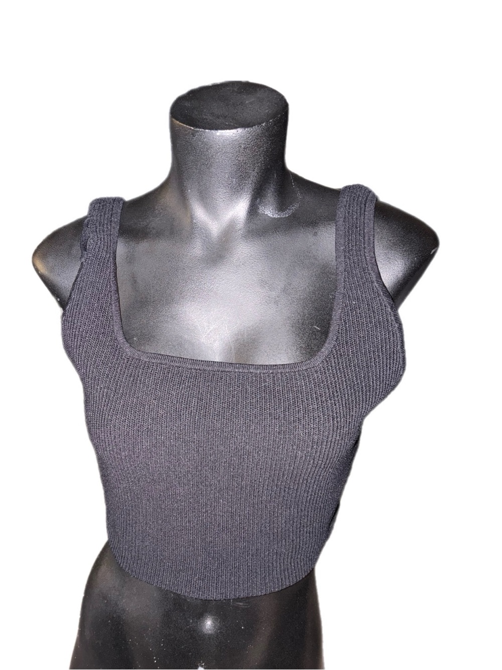 Babaton Black Ribbed Square-Neck Crop Top